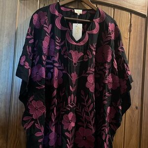 Black and Purple Floral Poncho